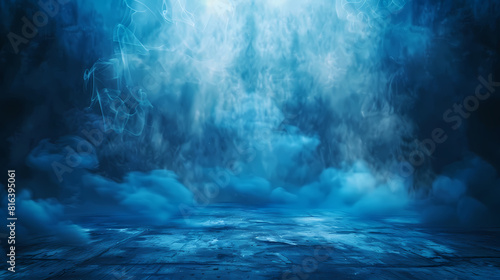 Dark blue background with mist and smoke