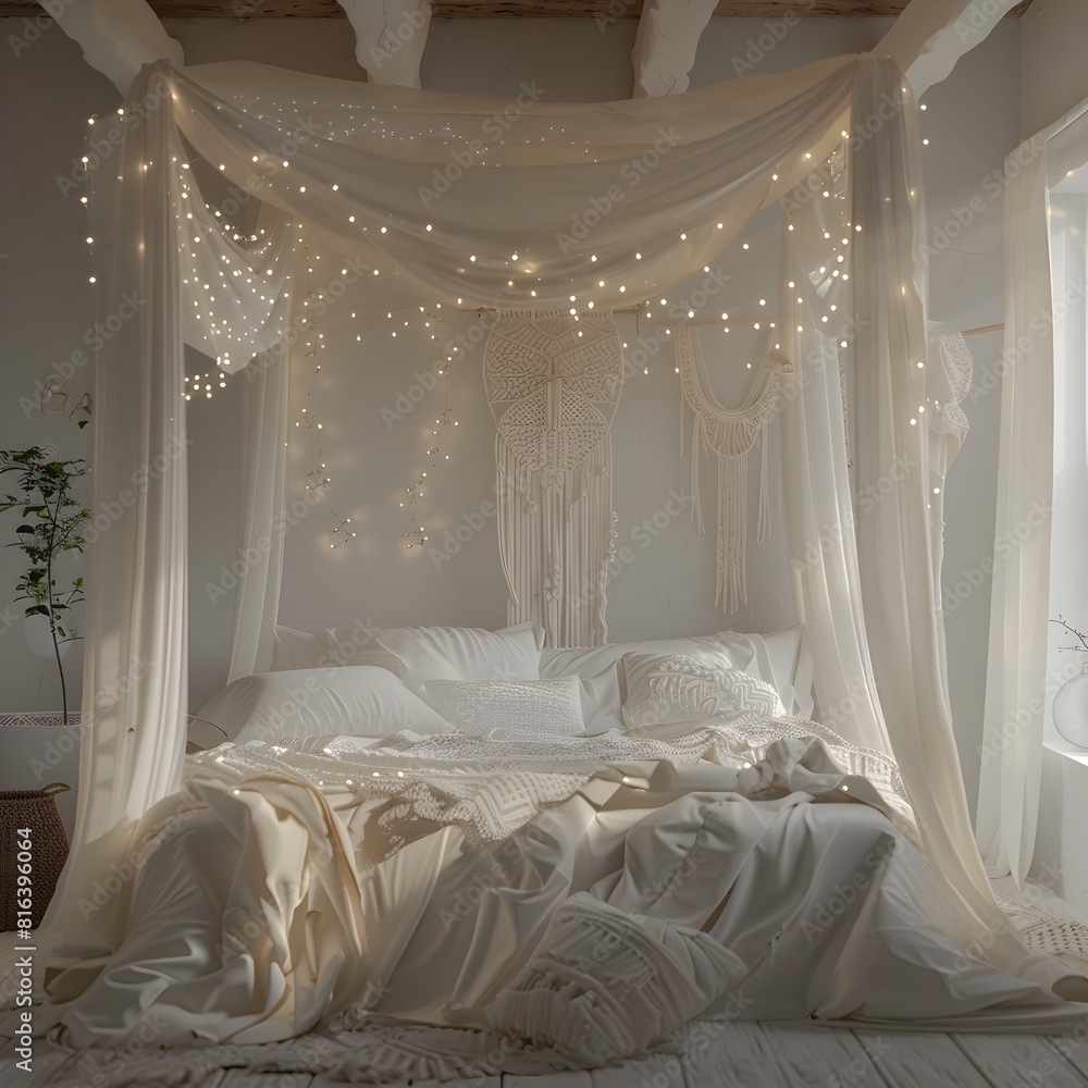 Dreamy D Rendered Bedroom Sanctuary Featuring Ivory Linens and Bohemian Decor
