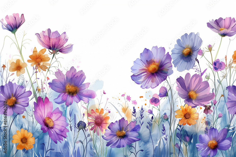 Watercolor of daisy flowers on white background. Watercolor of daisy flowers on white background.
