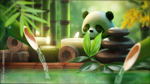 Bamboo forest with the sound of gurgling water and relaxing candles photo