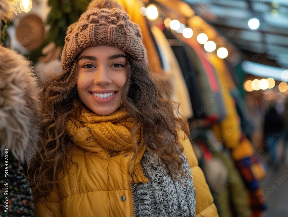 Young women choose winter clothing in clothing stores Young women choose winter clothing in clothing stores