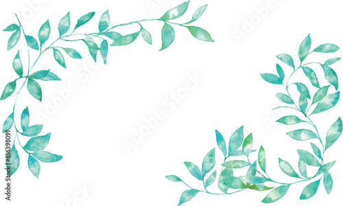                                                                                                                            Watercolor painting. Natural leaf vector illustration with watercolor touch. Summer fresh green image frame.