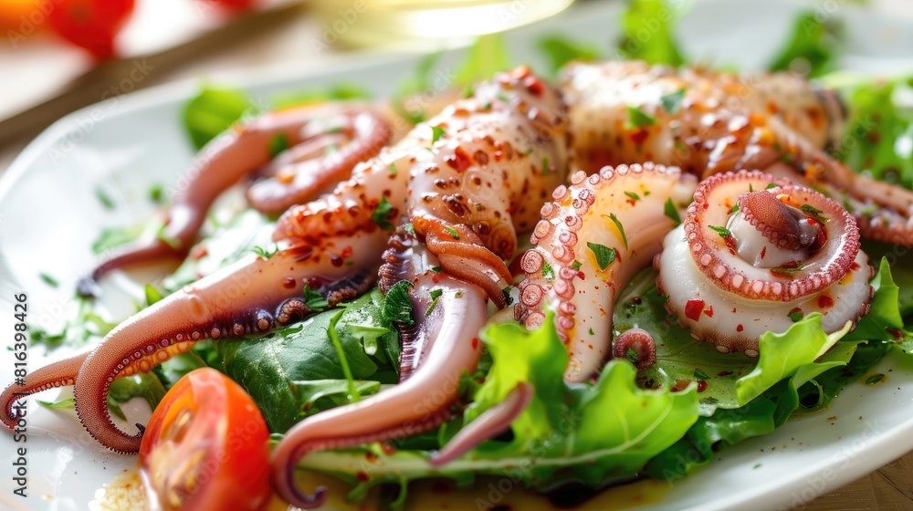 Cuttlefish boiled together with fresh salad greens Cuttlefish boiled together with fresh salad greens