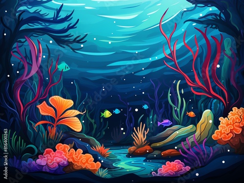 Contrast background flat design side view underwater theme cartoon drawing Triadic Color Scheme