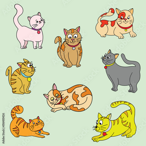 cartoon cat vector in pose with background green color for animal pet lovers