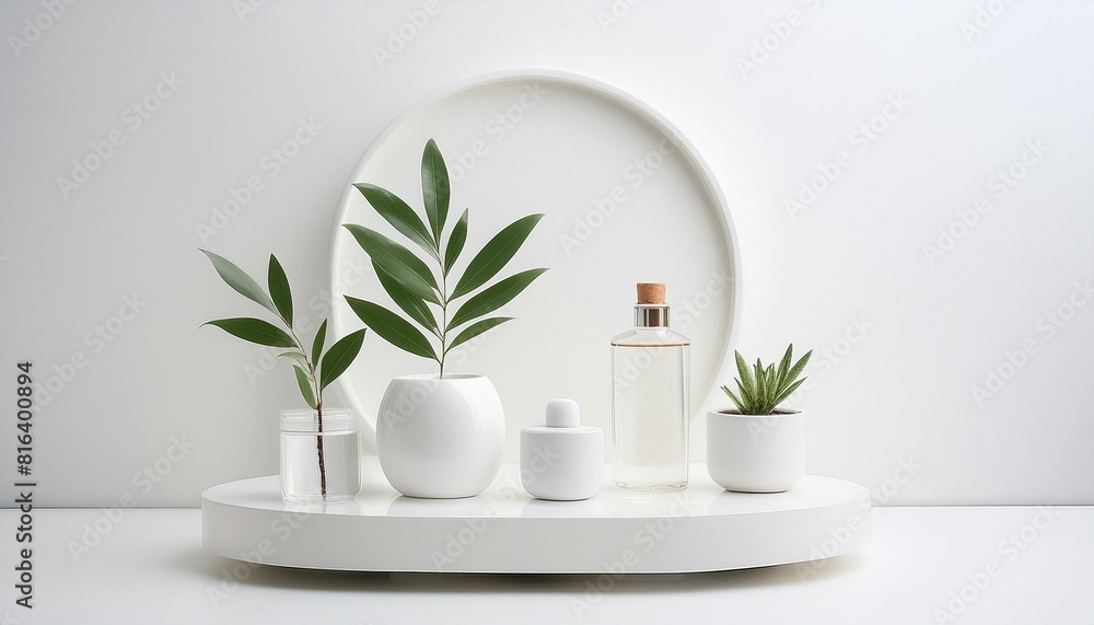 Round Product Podium on a White Background, Tree Shadow, 3D Mockup Background Round Product Podium on a White Background, Tree Shadow, 3D Mockup Background