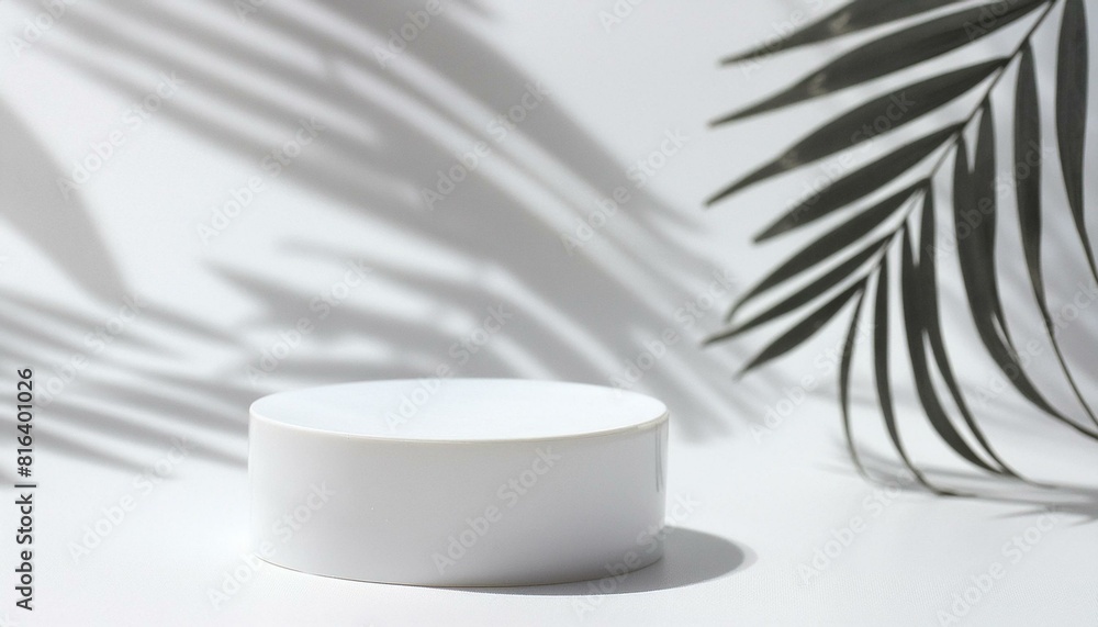 Round Product Podium on a White Background, Tree Shadow, 3D Mockup Background