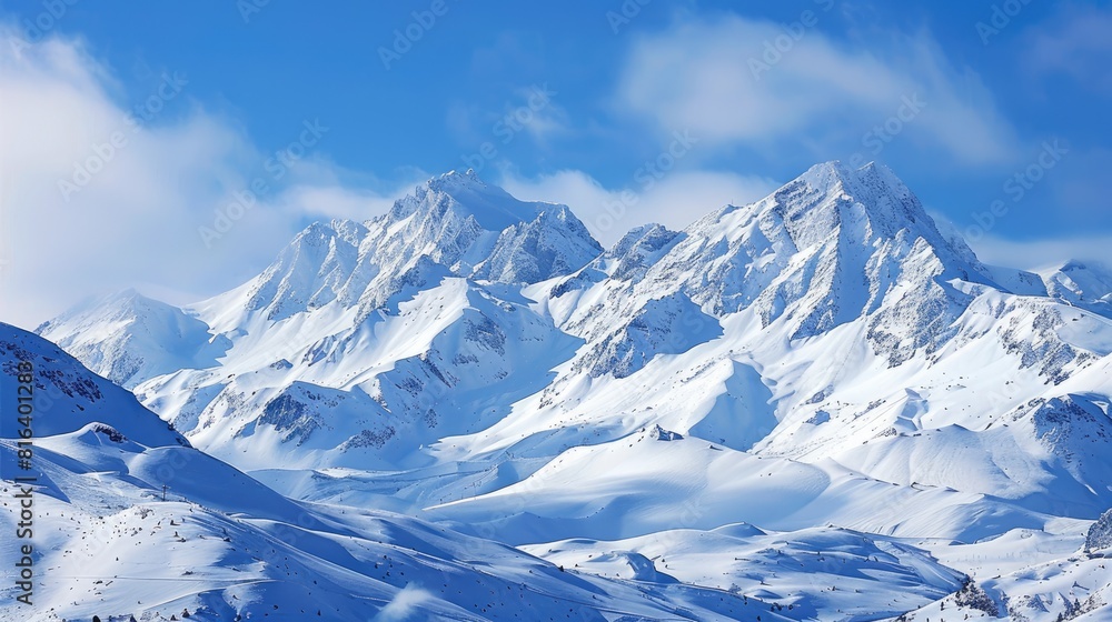 Mountains draped in snow after recent snowfall