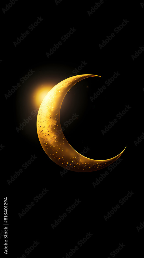 Glowing crescent moon isolated on black background Glowing crescent moon isolated on black background