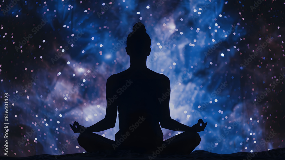 Silhouette of human sitting on stars background Meditation in yoga Psychology and relax : Generative AI Silhouette of human sitting on stars background Meditation in yoga Psychology and relax : Generative AI