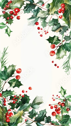 Festive holly and berries border