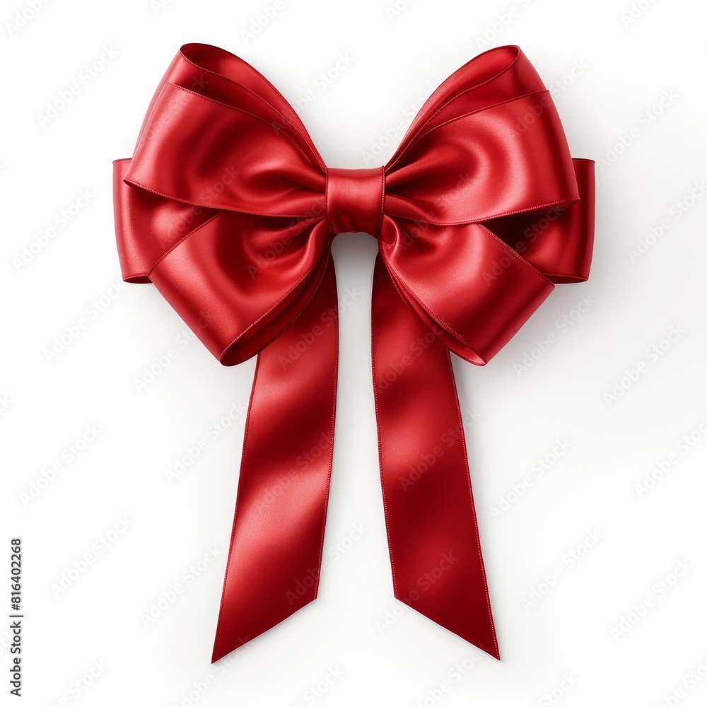 Vivid crimson bow and ribbon on a stark white background, Ai Generated Vivid crimson bow and ribbon on a stark white background, Ai Generated