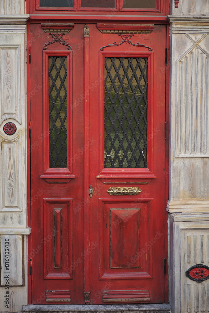 Obraz premium red wood door texture background