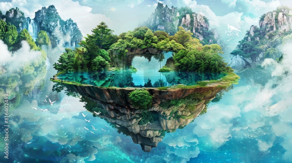 Fototapeta premium A serene lake becomes a breathtaking floating oasis.