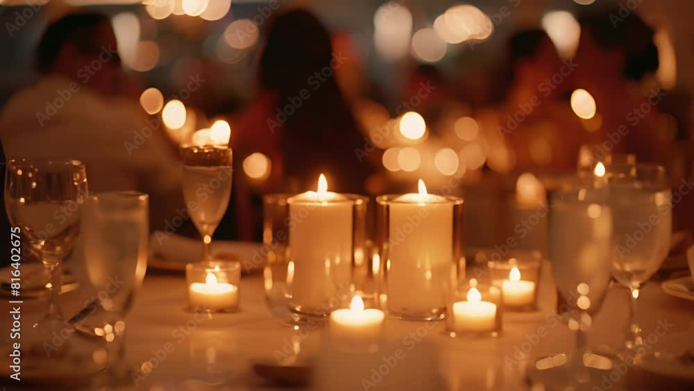 Candlelit tables dd in white cloths are tered around the room inviting guests to sit and socialize in small groups. Candlelit tables dd in white cloths are tered around the room inviting guests to sit and socialize in small groups.