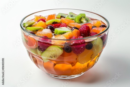 Assorted fruit punch on a glass bowl white background
