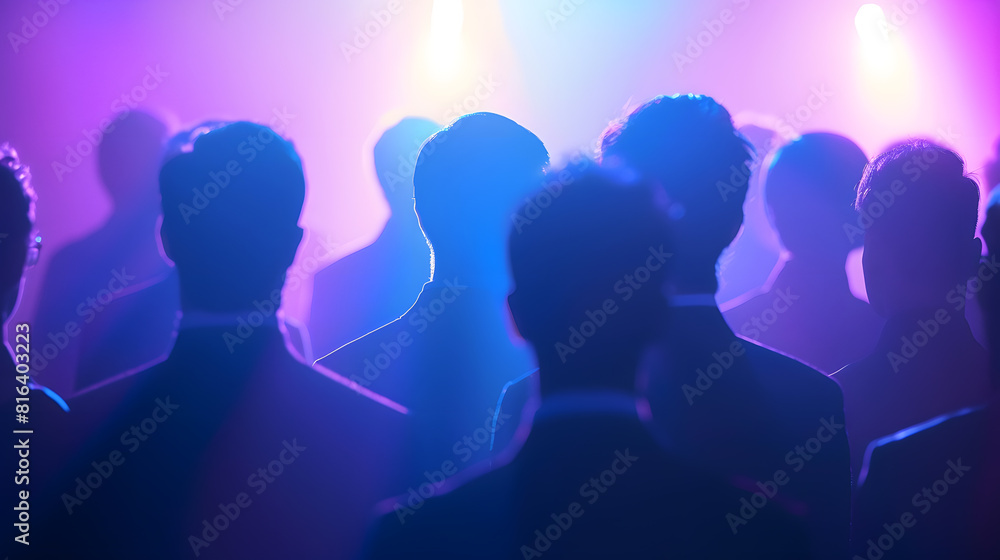 Group of business people outlines with lit background : Generative AI Group of business people outlines with lit background : Generative AI