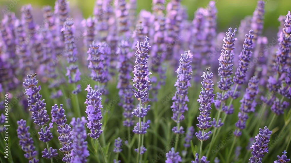 A field of lavender swaying in the breeze, its calming scent filling the air and attracting pollinators A field of lavender swaying in the breeze, its calming scent filling the air and attracting pollinators