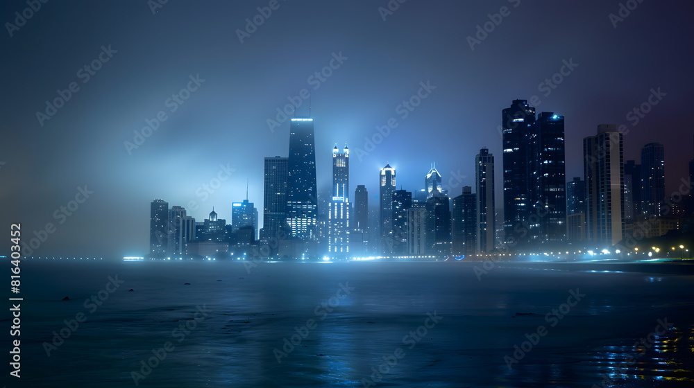 Obraz premium Chicago skyline silhouette in the fog : Generative AI