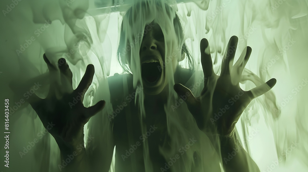 Screaming ghost faces and hands Blurry hand and body figure Horror ...