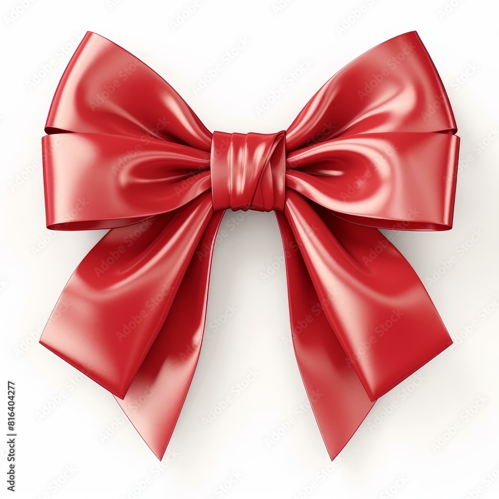 Vivid crimson bow and ribbon on a stark white background, Ai Generated Vivid crimson bow and ribbon on a stark white background, Ai Generated