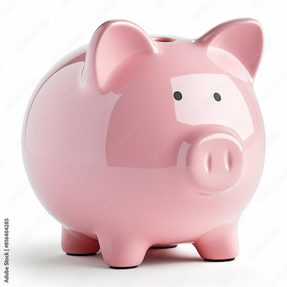 Pink ceramic piggy bank solo on a pristine white background, Ai Generated Pink ceramic piggy bank solo on a pristine white background, Ai Generated