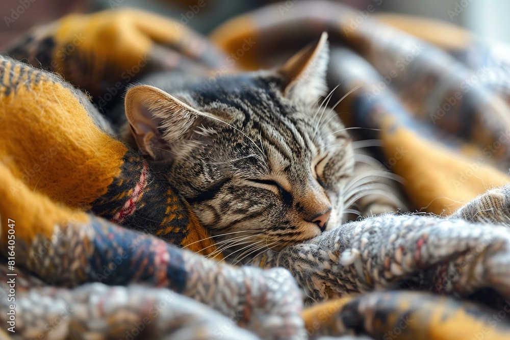 American Wirehair, Cat, Curled up in a cozy blanket American Wirehair, Cat, Curled up in a cozy blanket