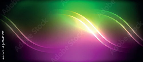 A colorful display of electric blue, purple, and magenta waves on a dark background resembling an astronomical object or aurora event