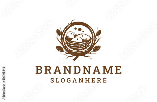 Bird nest logo design template vector illustration