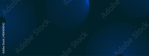 Abstract blue circle glowing minimal geometric lines on dark blue background. Futuristic technology concept. Modern shiny blue circle lines pattern. Design for cover  technology  poster  banner  broch