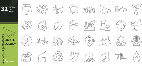Climate ecology icon. Set of icons for renewable energy, green energy and climate change themes.