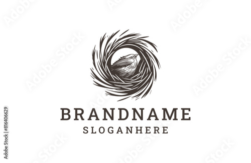 Bird nest logo design template vector illustration