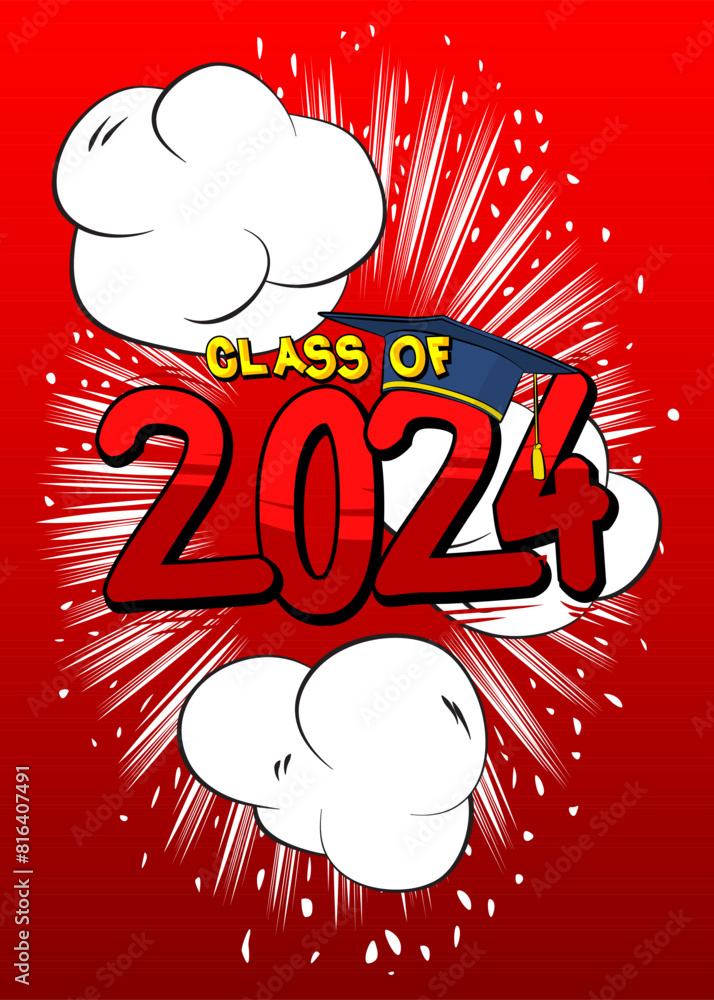 Obraz premium Cartoon Graduation, comic book education retro vector comics pop art design.