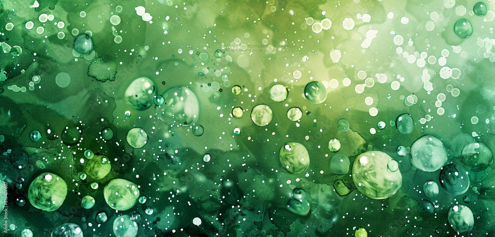 Vibrant forest green blobs with shimmering holography. Vibrant forest green blobs with shimmering holography.