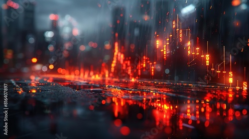 Create a photorealistic image of a rainy city street at night