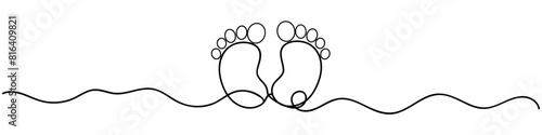 
Baby's feet. Little kids feet. Tiny foots. One single line drawing of feet. Continuous line. Hand-drawn design for posters, wall art, tote bag, mobile case, t-shirt print. Baby shower. vector illustr