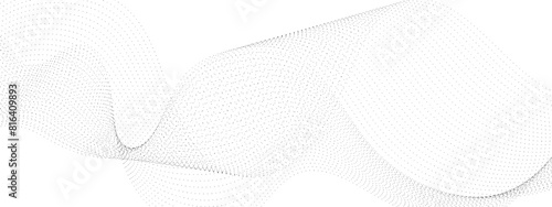 Flowing wavy dots particles wave pattern curve halftone gradient lines shape isolated on transparent background. Digital future technology concept, science, banner, template, business, music. Vector