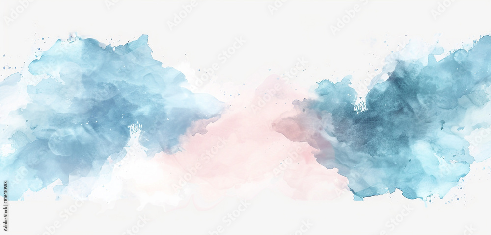 Bright electric blue and pale pink watercolor design on white.
