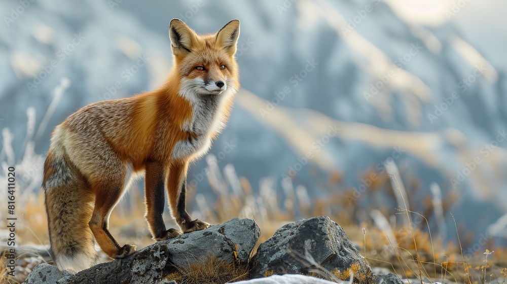 Obraz premium Following the Fox: Venturing Higher Into the Mountains