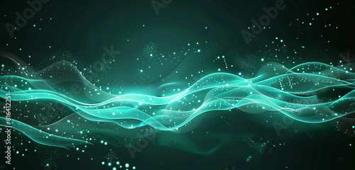 Vibrant teal luminous wave with dark particles.