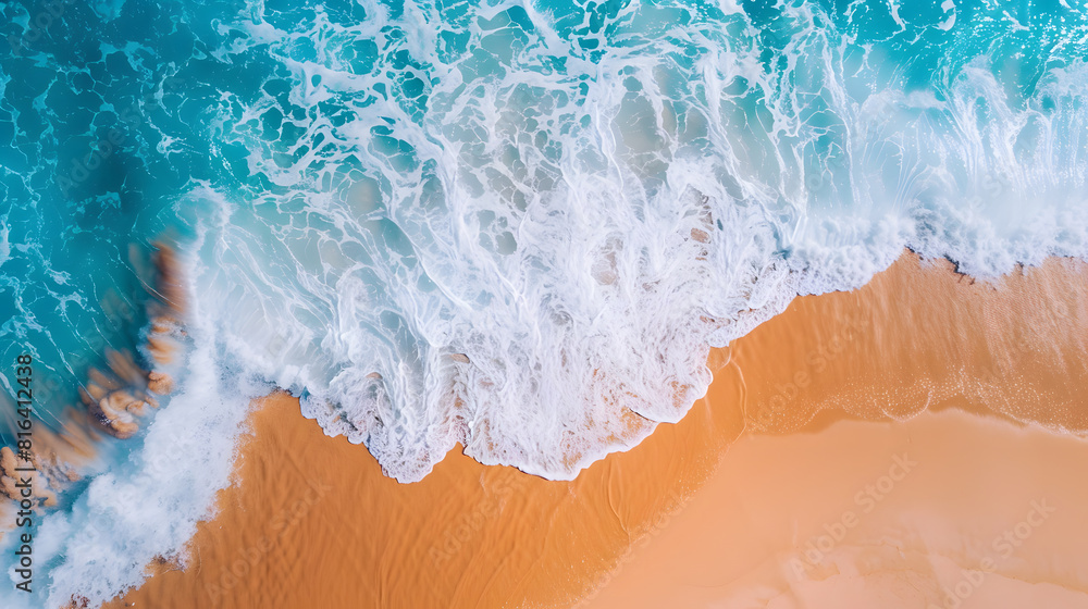 Beautiful beach with waves and sand, top view. Aerial drone photo of tropical ocean shore. Spring summer background for banner or wallpaper. Minimalism Beautiful beach with waves and sand, top view. Aerial drone photo of tropical ocean shore. Spring summer background for banner or wallpaper. Minimalism