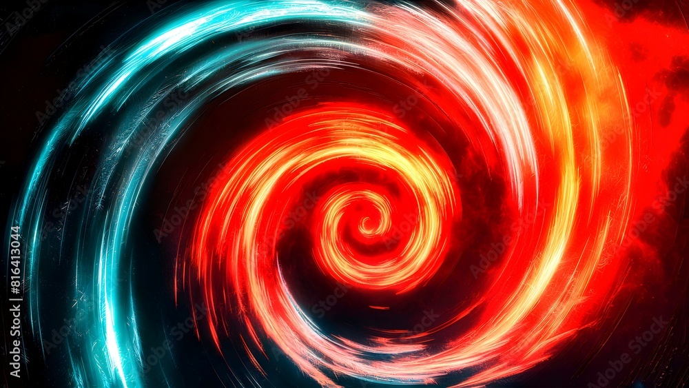 A mesmerizing cosmic scene where vibrant swirls of bold colors, ranging from deep blues to fiery oranges and reds, spiral together. A mesmerizing cosmic scene where vibrant swirls of bold colors, ranging from deep blues to fiery oranges and reds, spiral together.