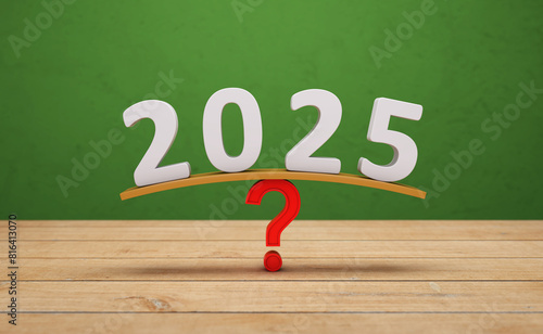 New Year 2025 Creative Design Concept with Seesaw 
 - 3D Rendered Image	
