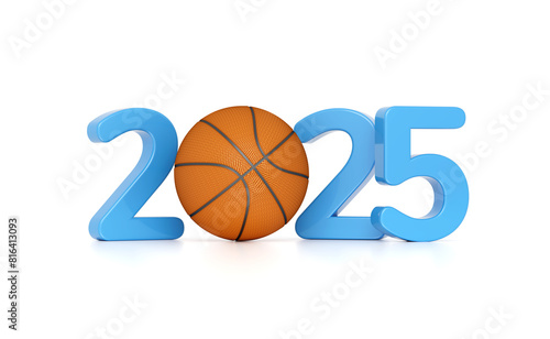 New Year 2025 Creative Design Concept with Basketball - 3D Rendered Image	
