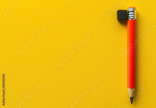Photo of A pencil with eraser on yellow background, minimal concept studio photography, close up photo