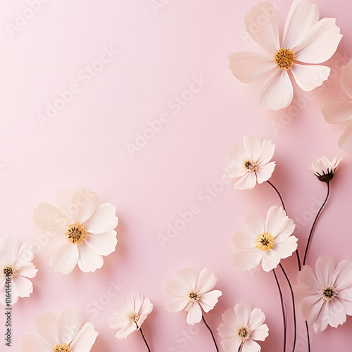 Wedding spring flower border frame with copy space in the middle. Beautiful floral background