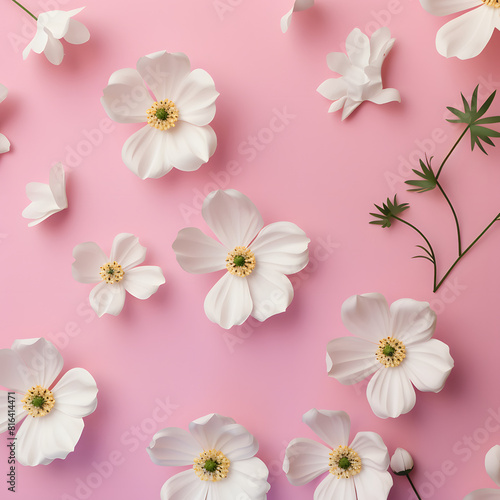 Wedding spring flower border frame with copy space in the middle. Beautiful floral background