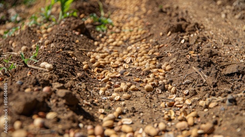 Many dry peanuts scattered on the earth ready for sowing