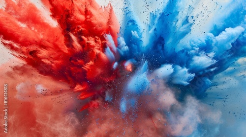 Explosion of color: dynamic red and blue powder burst