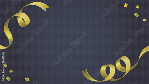 くるっとした金色リボンと紙吹雪の背景フレーム枠赤い(黒背景)